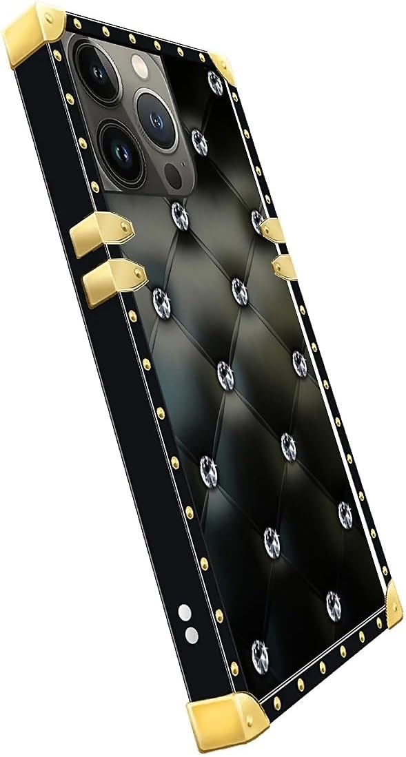Compatible with iPhone 14 Pro Case, Shiny Black Sofa Crystal Luxury Golden Decoration for Girl Women Soft TPU Shockproof Protective Hard PC Back for iPhone 14 Pro