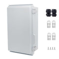 IP67 Waterproof Junction Box, ABS Plastic Electrical Enclosure with Stainless Steel Latch, Hinged Cover Electric Box with Mounting Plate, Wall Brackets & Cable Glands 260x160x100mm