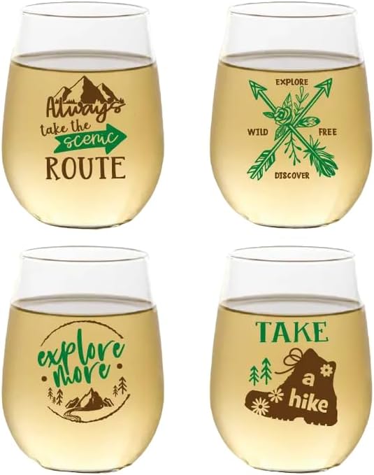 Set of 4 Shatterproof Designer 16 oz Plastic Wine Glasses MADE in the USA (MOUNTAINS)