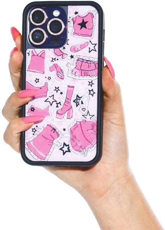 Wildflower Cases - Compatible with iPhone 13 Pro| Protective Black Bumper, 6.5ft Drop Test Certified, Women Owned Small Business | Pink Aesthetic Girly Stars | Collab - Caroline Ricke