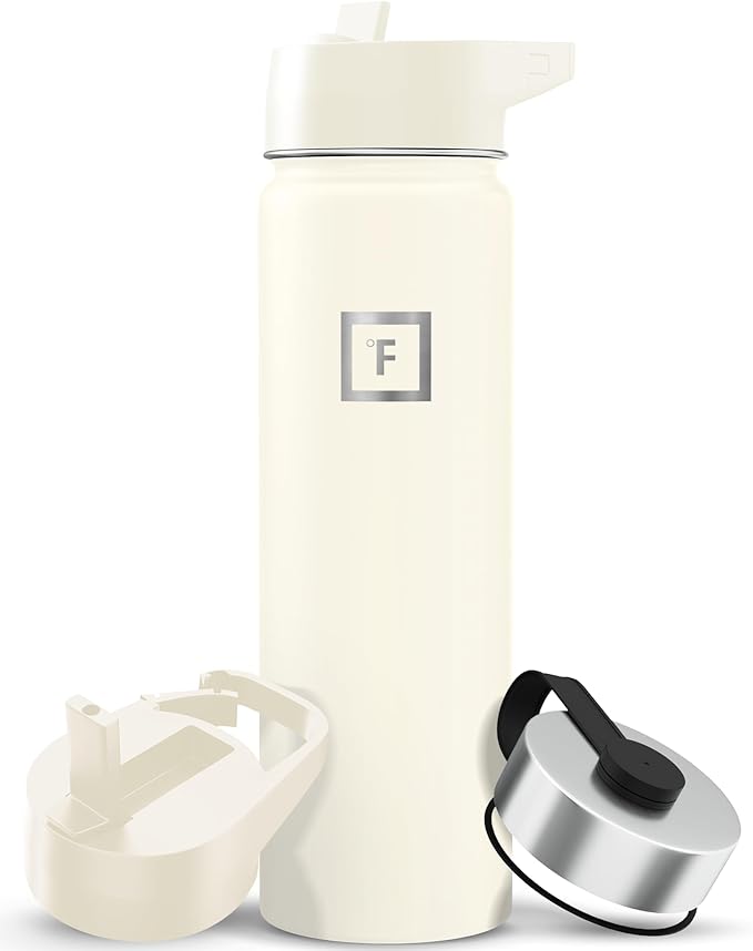 IRON °FLASK Camping & Hiking Hydration Flask with Straw, Wide Mouth Insulated Stainless Steel Sports Water Bottle - 22 oz Cashmere Cream