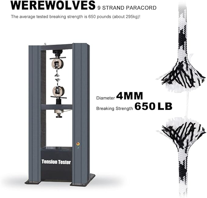 WEREWOLVES 650lb Paracord/Parachute Cord - 9 Strand Paracord Rope - 100', 200' Spools of Parachute Cord, Type III Paracord for Camping, Survival