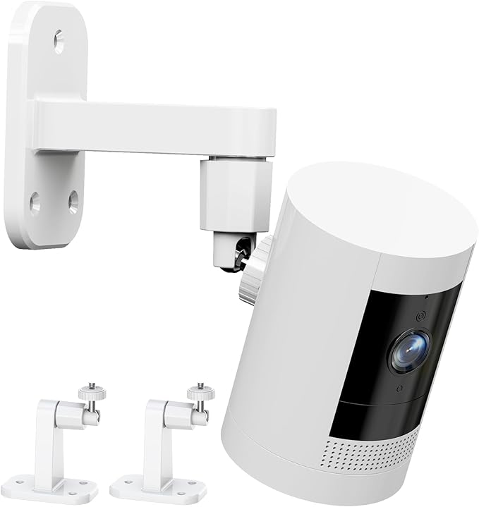 2 Pack Ring Camera Mount: 360 Degree Adjustable Wall Mount for Stick Up Cam Battery/Outdoor Cam Plus, 2 Ways Installation - Strong Adhesive & Screw, Fit for Viewing Angle(White)