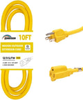 Indoor Outdoor Extension Cord Weatherproof, UL Certified, 12 Gauge 10FT Yellow 3 Prong Heavy Duty, 12/3 SJTW 15A Power Cord for Outdoor Lights, Appliances, Lawn
