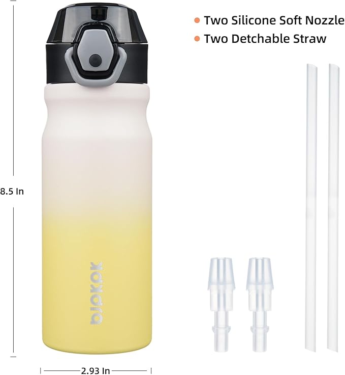 BJPKPK Insulated Water Bottle 18oz Stainless Steel Water Bottles with Straw and Carry Handle Double Wall Metal Thermal Flask,Lemon