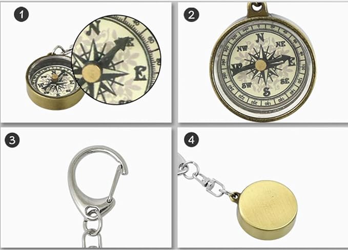 Mini Compass Keyring, 2Pcs Vintage Portable Zinc Alloy Compact Pocket Compass Keychain for Outdoor Navigation Tools, Handheld Compass