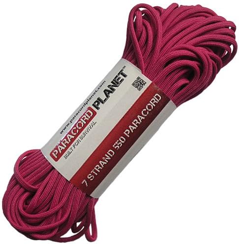 Paracord Planet Solid Color 550lb Paracord – 7 Strand Type III Nylon Cord for Indoor and Outdoor Tasks – Fuchsia (25 ft)