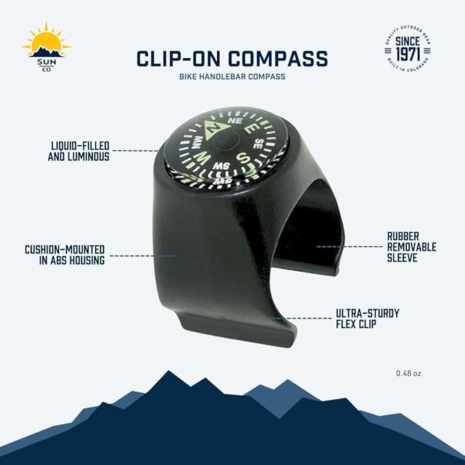 Sun Company Clip-On Compass for Bikes | Handlebar Compass for Bicycle, Motorcycle, ATV, or Snowmobile
