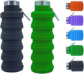 Collapsible Water Bottles，17oz Large capacity Silicone Water Bottle with Carabiner，Reusable Foldable Lightweight Sports Water Bottle for Travel Gym Camping Hiking (Black + Green)