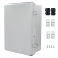 IP67 Waterproof Junction Box, ABS Plastic Electrical Enclosure with Stainless Steel Latch, Hinged Cover Electric Box with Mounting Plate, Wall Brackets & Cable Glands 380x280x130mm