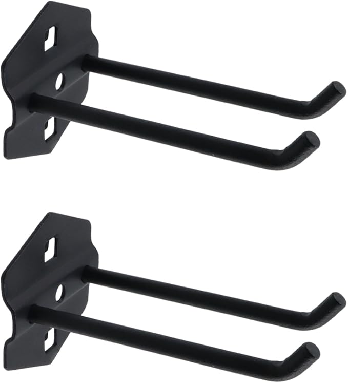 Pegboard Hooks Heavy Duty Metal Steel 3/8" Square Hole Peg Hooks Suitbale for 1.5" Spaced Pegboards Double Arm Wall Hooks for Organizing Tools in Home or Garage 4-inch Long Black-2pcs