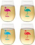 Wine-Oh! Set of 4 Shatterproof Designer 16 oz Plastic Wine Glasses MADE in the USA (FLAMINGOS), 4 Count (Pack of 1)