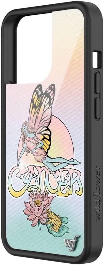 Wildflower Cases - Compatible with iPhone 13 Pro|Protective Black Bumper, 6.5ft Drop Test Certified, Women Owned Small Business | Yellow Blue Fairy Trendy | Zodiac Collection - Cancer
