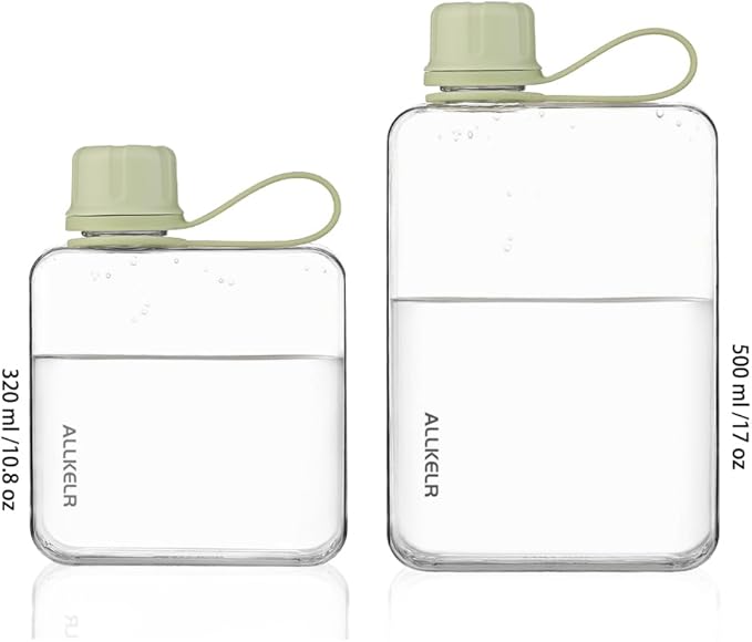Portable Flat Water Bottle,BPA Free Reusable Tritan Plastic Travel Water Bottle Cup,Lightweight Leakproof Slim Water Bottle Fits Purse,Backpacking, Hiking (Green, 10.8 oz)