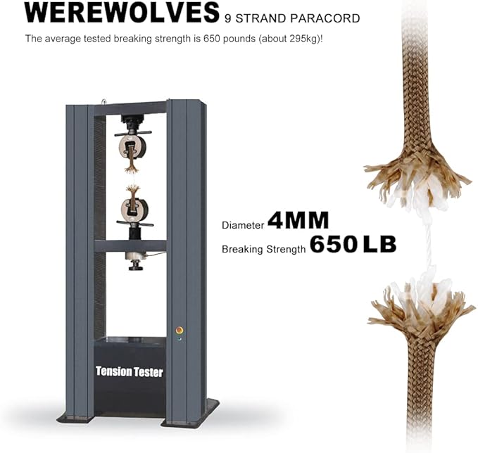 WEREWOLVES 650lb Paracord/Parachute Cord - 9 Strand Paracord Rope - 100', 200' Spools of Parachute Cord, Type III Paracord for Camping, Survival