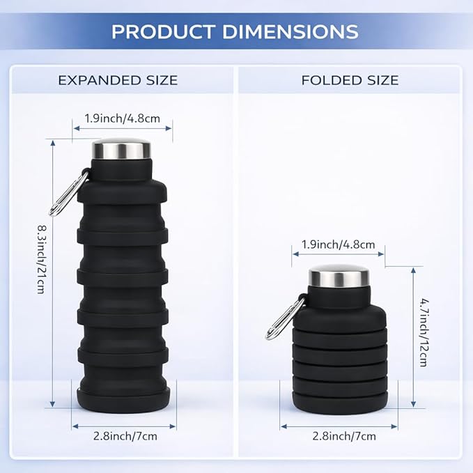 Collapsible Water Bottles,16oz Capacity Portable Reusable Silicone Water Bottle,Leak-proof,with buckle,foldable storage,Lightweight Durable for Fitness,Cycling,Sports,Camping,Hiking (Green+Green)