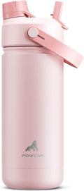 POWCAN 18 oz Insulated Water Bottle with 2-in-1 Straw and Spout Lid, Keep Cold 24H, Leak-Proof, Fits in Car Cup Holder, Stainless Steel Water Bottle for Sports, Travel, and School (Cotton Candy)