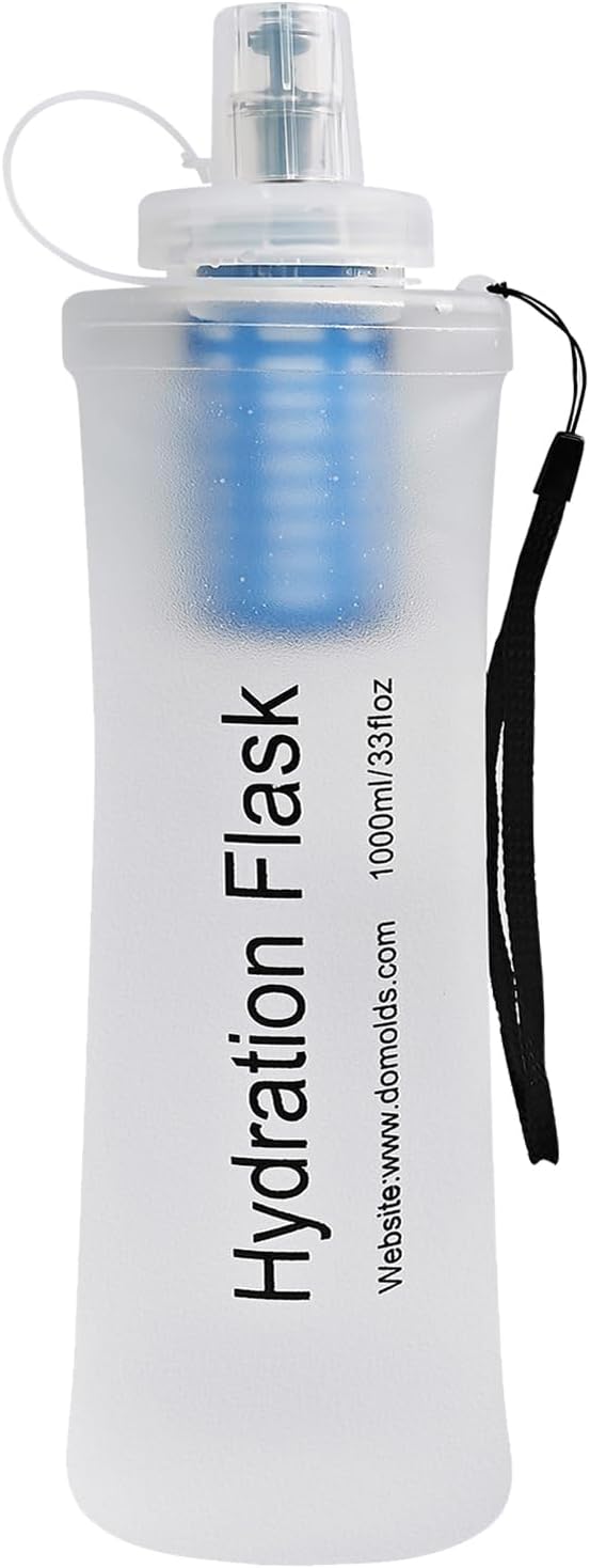 GUYI 1.0L Collapsible Water Filter Bottle, Removes Impurities, BPA Free, Ultralight for Hiking, Camping, Cycling & Travel-White