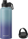 Navigate 40 oz Insulated Stainless Steel Sports Water Bottle with Spout & Handle Lids,Wide Mouth Water Jug with Double Walled Leak Proof Keep Cold for 24 Hrs Hot for 12 Hrs, Blue Gradient