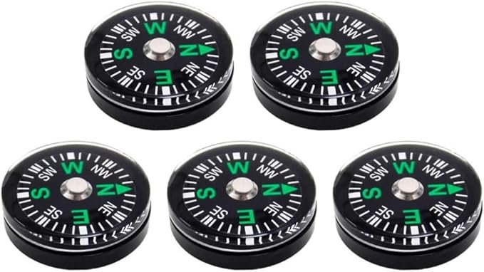 5 Pack Mini Pocket Compass 25mm – Survival Button Compass for Hiking, Camping, Boating & Outdoor Activities, Small Backpacking Navigation Tool for Paracord, Watch Band & Teens Adventure Gear
