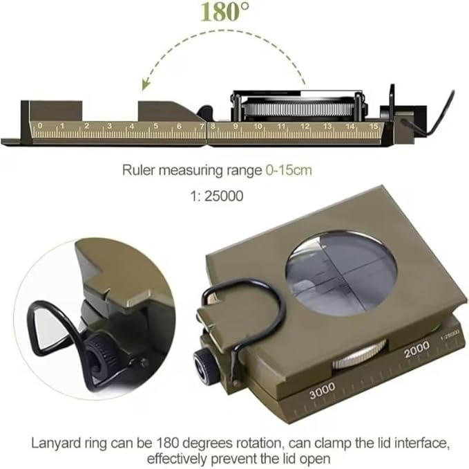 Multifunctional Military Aiming Navigation Compass Compass | IP65 Military Compass with Inclinometer | Impact Resistant | Measure | Height and Slope for Hiking | Camping