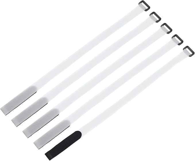 MECCANIXITY 5Pcs Reusable Battery Tie Down Straps,0.8x20" White Nylon Multipurpose Battery Hold Down Adjustable Cinch Strap Hook Loop Fastening Tie for Quadcopters FPV RC Drone Boat Car
