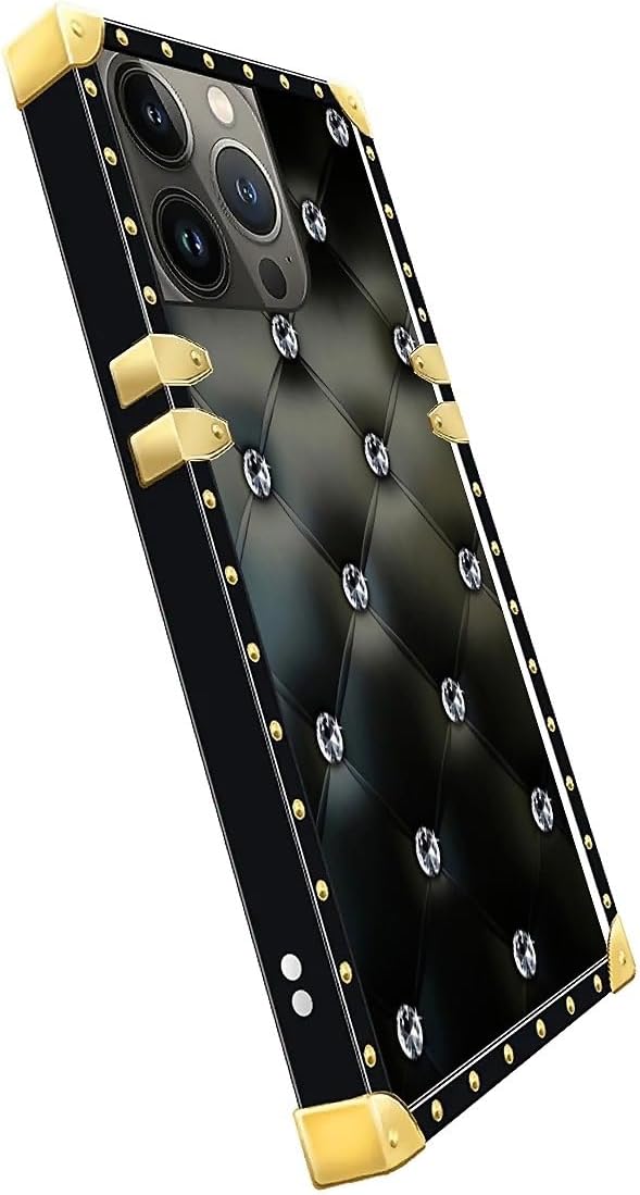 Compatible with iPhone 14 Pro Max Case, Shiny Black Sofa Crystal Luxury Golden Decoration for Girl Women Soft TPU Shockproof Protective Hard PC Back for iPhone 14 Pro Max