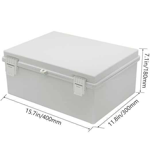 Zulkit Junction Box ABS Plastic Waterproof IP65 Electrical Boxes Hinged Shell Outdoor Universal Project Enclosure with Mounting Plate and Wall Brackets Grey 15.7x11.8X 7.1inch (400x300x180 mm)