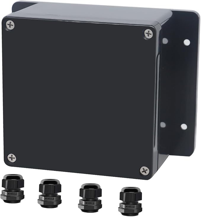 Project Box ABS Black Electrical Boxes IP65 Outdoor Waterproof Box Electronic Junction Box Fixed Ear Power Enclosure with Cable Glands for DIY Project 4.72x4.72x2.95 inch (120x120x75mm)