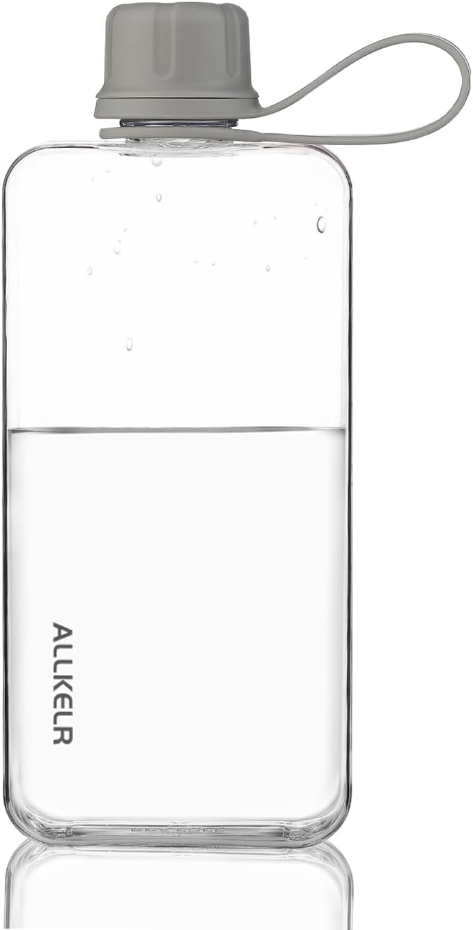 Portable Flat Water Bottle,BPA Free Reusable Tritan Plastic Travel Water Bottle Cup,Lightweight Leakproof Slim Water Bottles Fits Purse,Backpacking,Hiking (Gray, 13.5 oz)