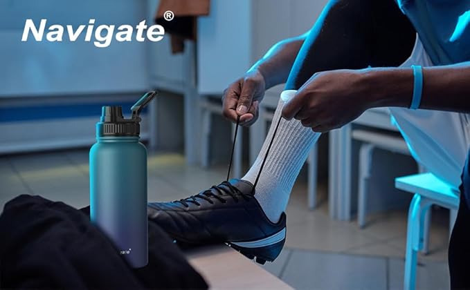 Navigate 32 oz Insulated Stainless Steel Sports Water Bottle with Spout & Handle Lids,Wide Mouth Water Jug with Double Walled Leak Proof Keep Cold for 24 Hrs Hot for 12 Hrs, Blue Gradient