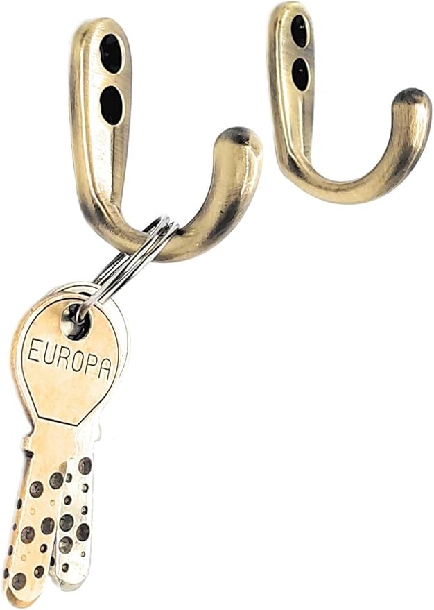 FAPBADRI Multipurpose Hooks, Used to Hang Clothes, Bags, Coats, Curtain Hold Backs, Keys, Antique Gold Colour, Material - White Metal, Screws and Wallplugs Included, Pack of 4 Pieces