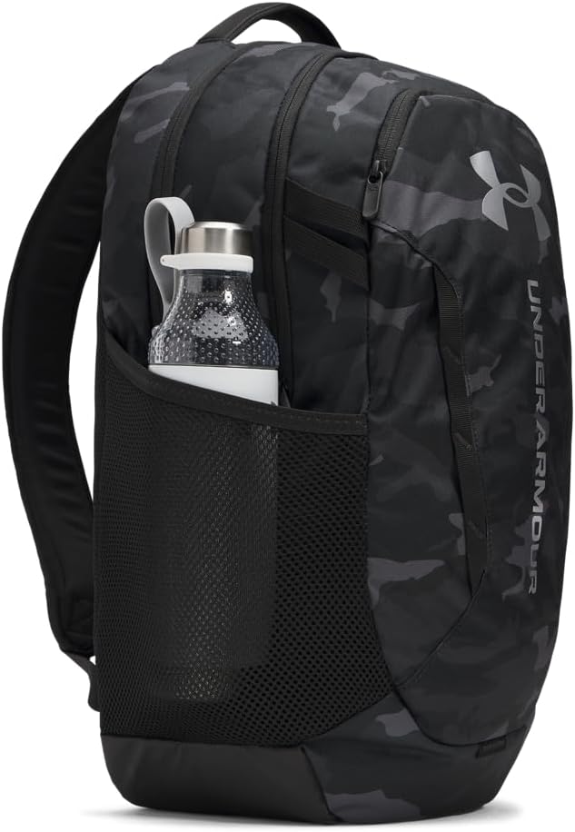 Under Armour Unisex Hustle 6.0 Backpack, (007) Black/Black/Metallic Silver, One Size Fits Most