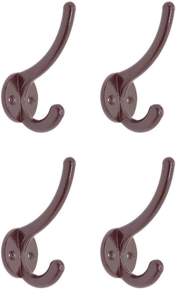 FAPBADRI Multipurpose Hooks, Used to Hang Clothes, Bags, Coats, Curtain Hold Backs, Keys, Brown Colour, Material - Aluminium, Screws and Wallplugs Included, Pack of 4 Pieces