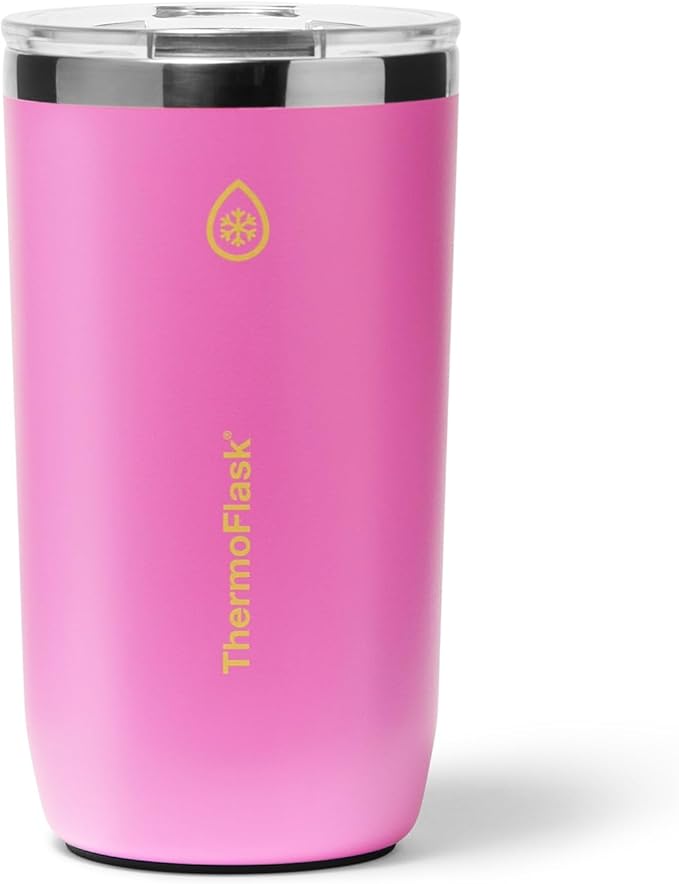 ThermoFlask Drinkware Beer Tumbler - Double-Wall Tumbler for Cold & Hot Drinks - Lightweight & Simple Drink Cup with Lid - Modern & Durable Drinking Cup - 16 oz, Shocking Pink