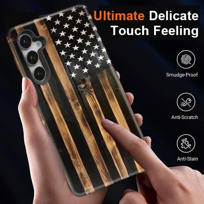 Compatible for Samsung Galaxy A15 5G Case, Dual Layer Heavy Duty 2 in 1 Shockproof Protective Phone Case,Burnt Wood American Flag