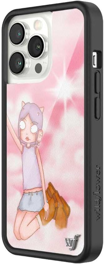 Wildflower Cases - Compatible with iPhone 13 Pro | Protective Black Bumper, 6.5ft Drop Test Certified, Women Owned Small Business | Pink White Clouds Sky Dainty Cute Trendy | Collab- Enya