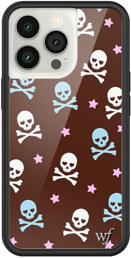 Wildflower Cases - Compatible with iPhone 13 Pro | Protective Black Bumper, 6.5ft Drop Test Certified, Women Owned Small Business | Trendy Brown White Pirate Skulls | Cross Bones
