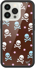Wildflower Cases - Compatible with iPhone 13 Pro | Protective Black Bumper, 6.5ft Drop Test Certified, Women Owned Small Business | Trendy Brown White Pirate Skulls | Cross Bones