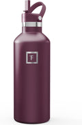 IRON °FLASK Camping & Hiking Hydration Flask with Straw, Narrow Mouth Insulated Stainless Steel Sports Water Bottle - Burgundy 32 oz - Straw (1 Lid)