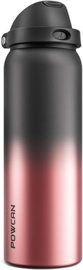POWCAN 40 oz Stainless Steel Water Bottle: 2-in-1 Push-Button Spout & Quick-Flip Straw Lid, Leakproof, Keep Cold 24Hrs, BPA-Free, Insulated Water Bottle for Sports, School, Travel, Gym, Gift (Queen)