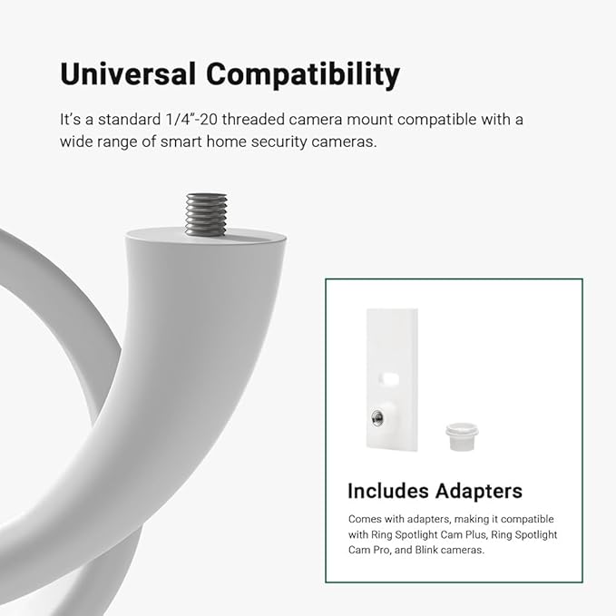 Holicfun Flexible Twist Mount for Indoor and Outdoor Security Cameras, Unversally Compatible with Ring, Blink, Eufy, Google Nest, Wyze, Arlo, Simplisafe and Other Cameras - White, 2 Pack
