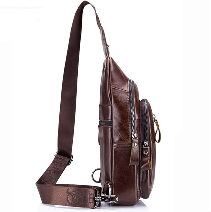 Hebetag Leather Sling Bag Crossbody Backpack for Men Women Travel Outdoor Business Casual Shoulder Chest Bags Day Pack Daypack Brown