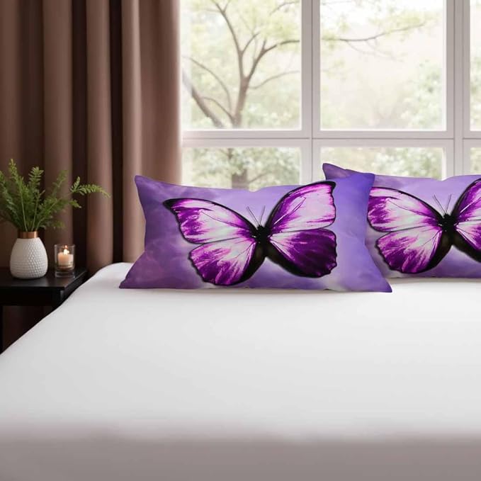 Purple Butterfly Couch Pillow Covers 12 X 20 Vibrant Magical Nature Insect Set of 2 Pillowcases Velvet Outdoor Cushion Pillow Cases Decorative for Home Bed Sofa Couch Hotel