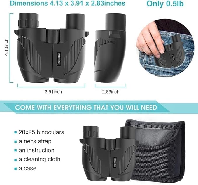 20X25 Compact Binoculars for Adults,Large Eyepiece Waterproof Binocular,Easy Focus Small Binoculars for Bird Watching,Hiking and Concert, Black