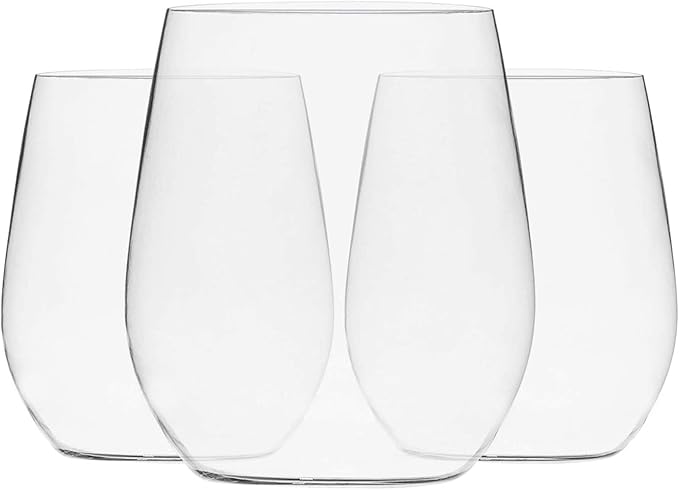 Munfix Disposable Plastic Wine Glasses, Stemless 12 oz Clear Shatterproof Cups, BPA-Free, 48 Pack