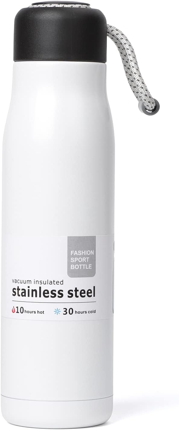 Water Bottle with Portable Lid Metal Vacuum Insulated Stainless Steel | Reusable Leak Proof Flask | 17oz, Ice White