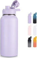 Fijinhom 32 oz Insulated Water Bottle with Handle, 304 Stainless Steel Water Bottles with Wide Mouth, Double Wall Vacuum Sports Water Bottle, BPA Free, Keep Cold and Hot, Purple