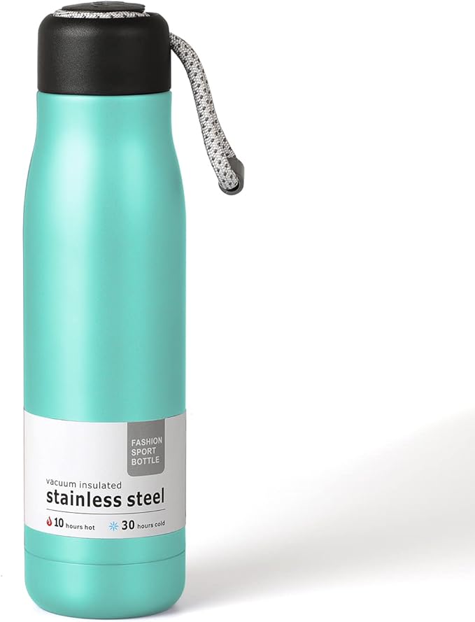 Water Bottle with Portable Lid Metal Thermos Vacuum Insulated Stainless Steel | Reusable Leak Proof Flask | 17oz