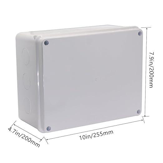 Junction Box, Reserved Holes Electrical Boxes Waterproof IP65 ABS Plastic Electrical Power Cord Enclosure Project Box White 10 x 7.9 x 4.7 inch(255x200x120mm)